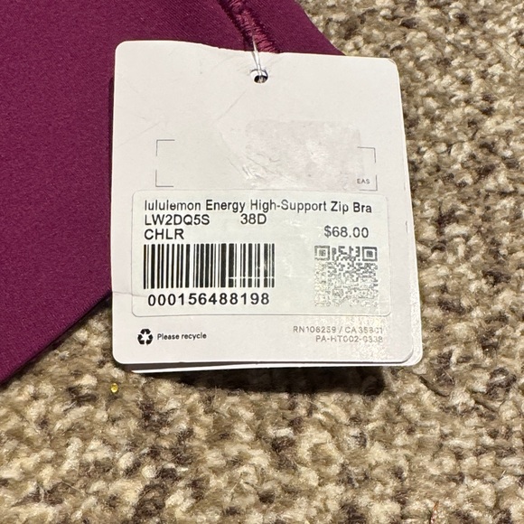 Lululemon Energy Zip-Front Bra *High-Support, Chilled Grape - 38D - NWT - Picture 8 of 8